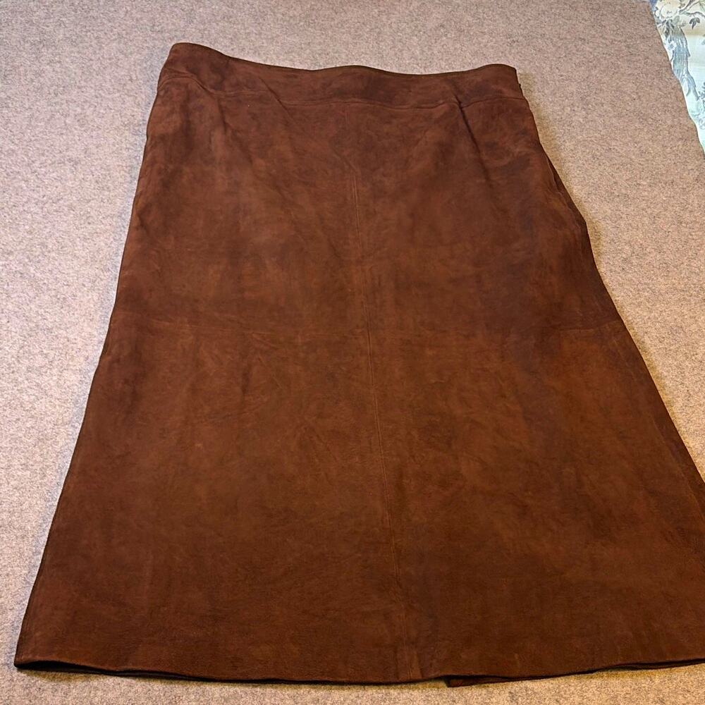 Talbots Brown Suede Leather A-Line Lined Knee Length Skirt 16 Quiet Luxury